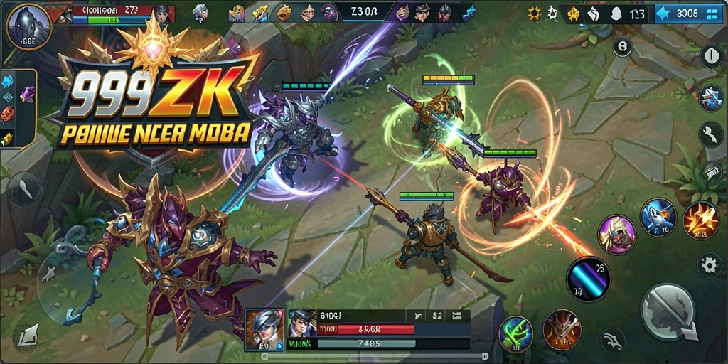 Screenshot gameplay <strong>999ZK</strong> menunjukkan aksi seru dalam pertandingan MOBA.