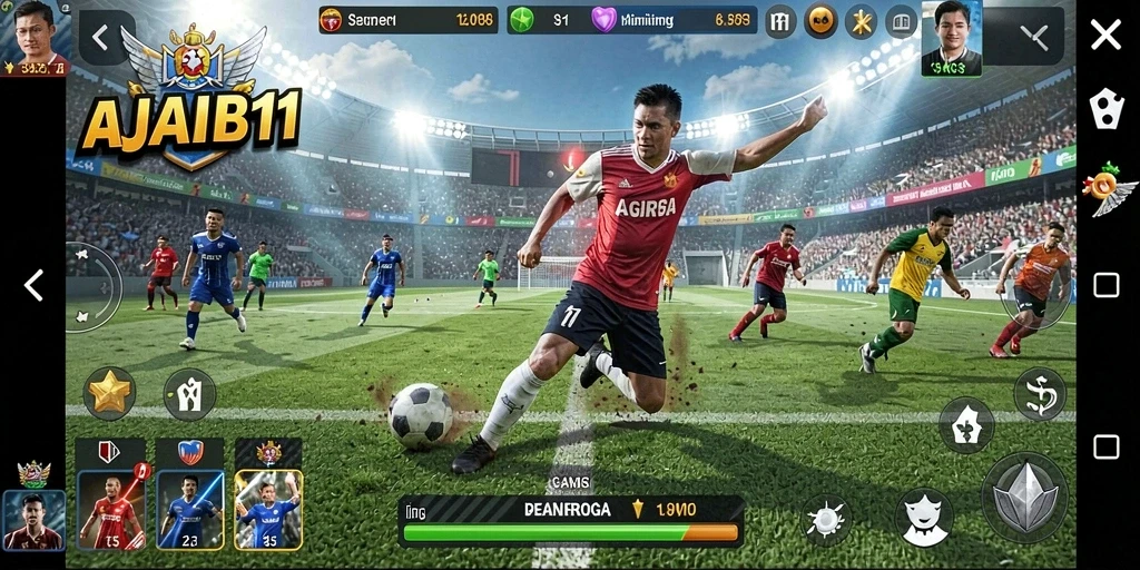 Screenshot utama AJAIB11 menampilkan serunya gameplay olahraga.