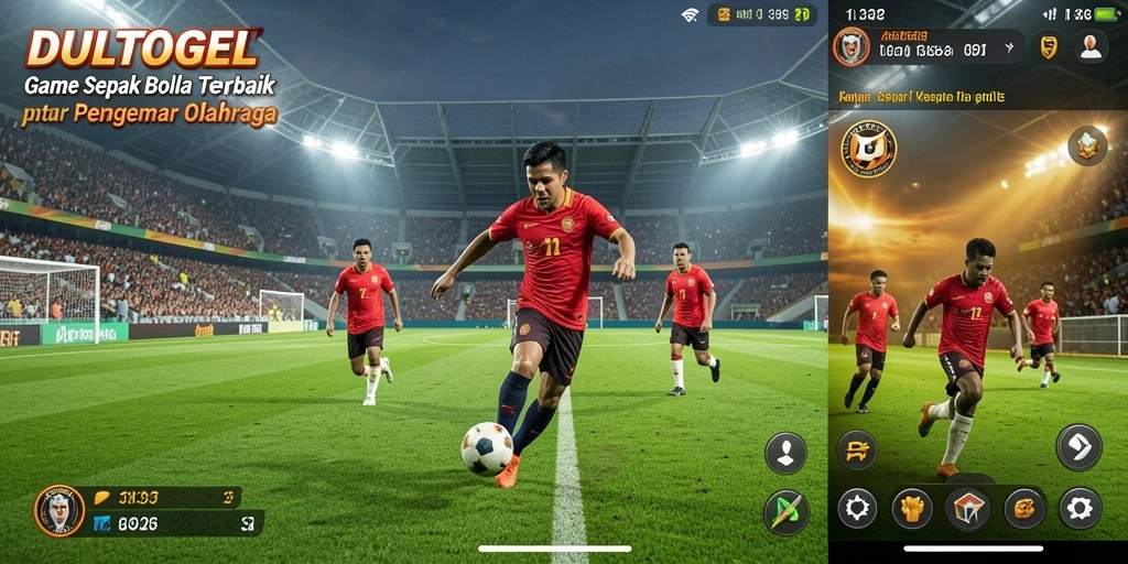 Tangkapan layar gameplay DULTOGEL yang menunjukkan aksi pertandingan sepak bola.