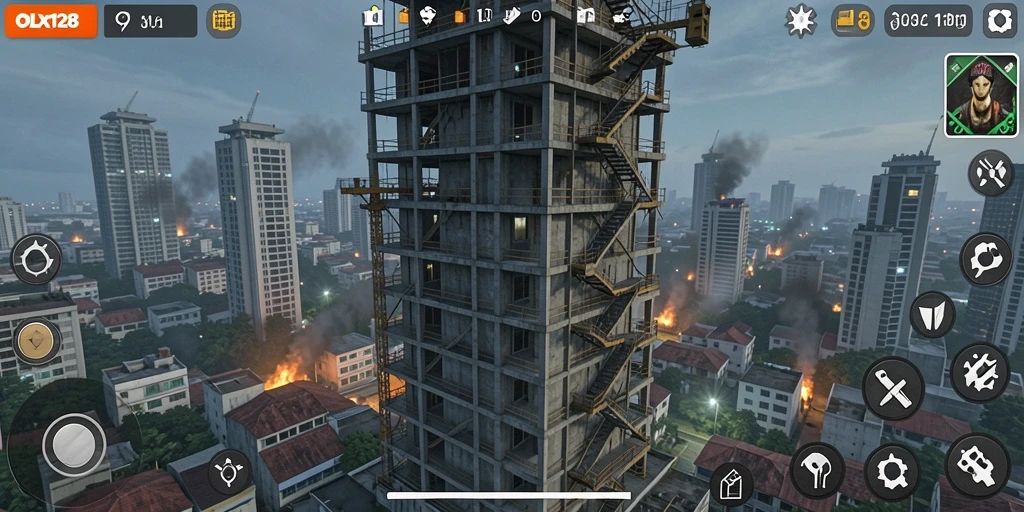 Tangkapan layar utama OLX128 menampilkan aksi menegangkan dari permainan Tower Defense.